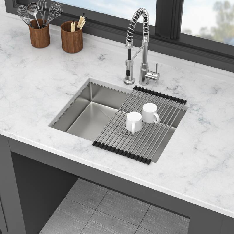 Undermount Single Bowl 16 Gauge Stainless Steel Kitchen Sink in Brushed Nickel