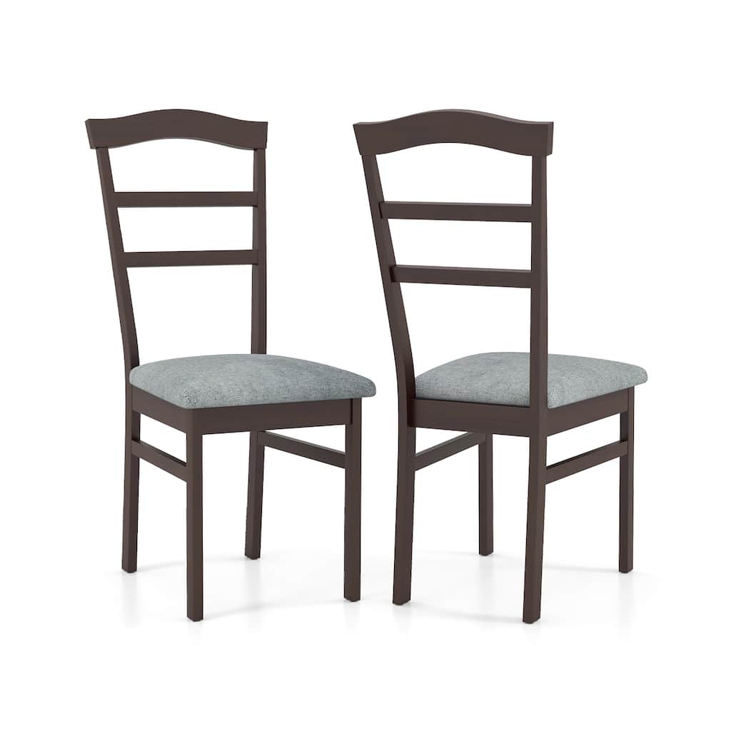 Set of 2 Coffee Rubber Wood Dining Chairs with Linen Cushions and Ladder Back - 16" L x 20" W x 37" H