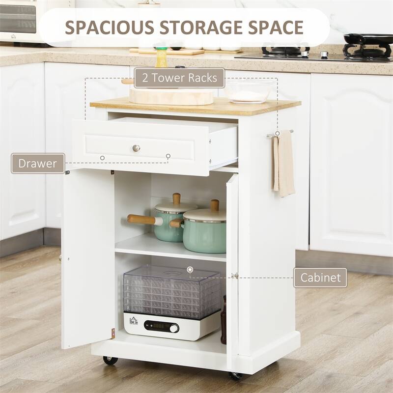 Rolling Kitchen Island Cart w/ Drawer, Adjustable Shelf &2 Towel Racks