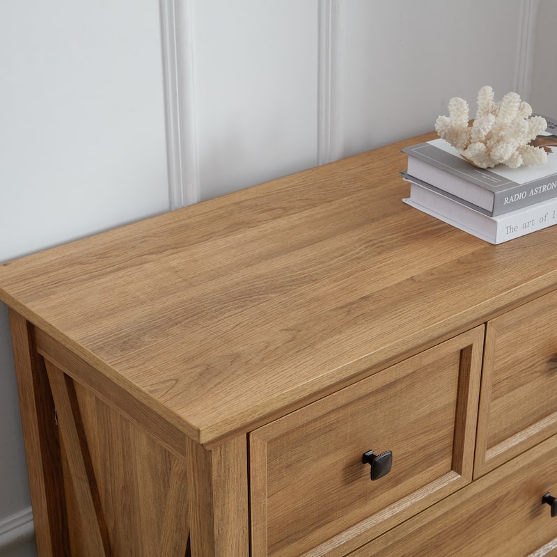 Oak 6 Drawer Dresser, Tall Chest of Drawers with Modern Metal Handles