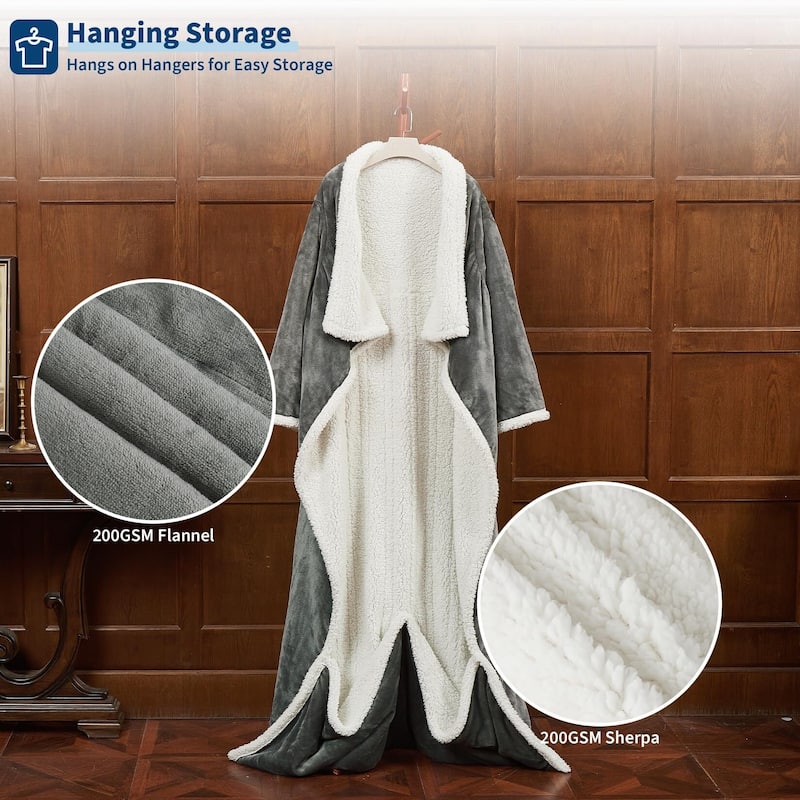 50"×70"+18" Wearable Electric Heated Blanket with Foot Pocket & Sleeves