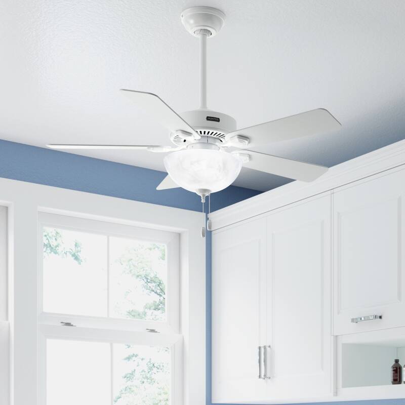 Hunter 44" Swanson Ceiling Fan with LED Light Kit & Pull Chain - Casual Traditional - 4 Speed DC Motor - ENERGY STAR! - Bowl Light - Fresh White