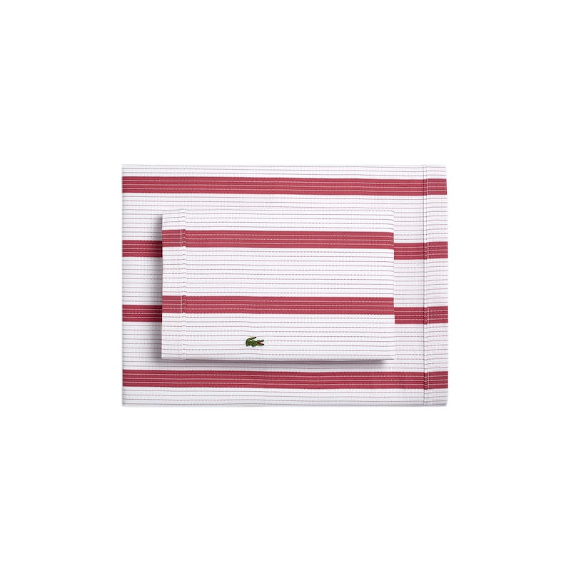 Lacoste Archive Striped 100% Cotton Sheet Set - Full - Baroque Rose