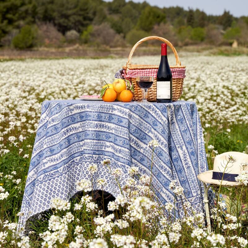 Couleur Nature Provence Avignon Tablecloth - Blue/Marine - 90" x 90" - 90" x 90"
