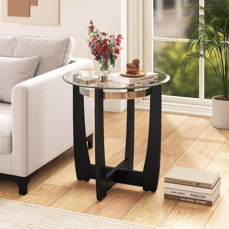 Costway 1/2 PCS 24" Round Side Table Glass End Table with Tempered - See Details