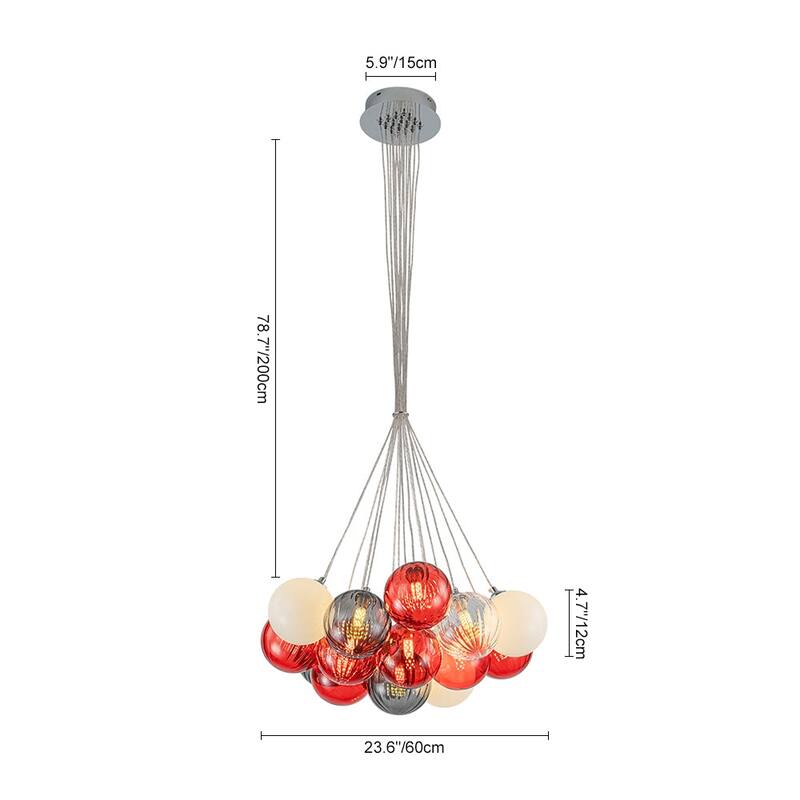 23.6''W Chrome Modern Hand Blown Colored Glass Balls Chandelier