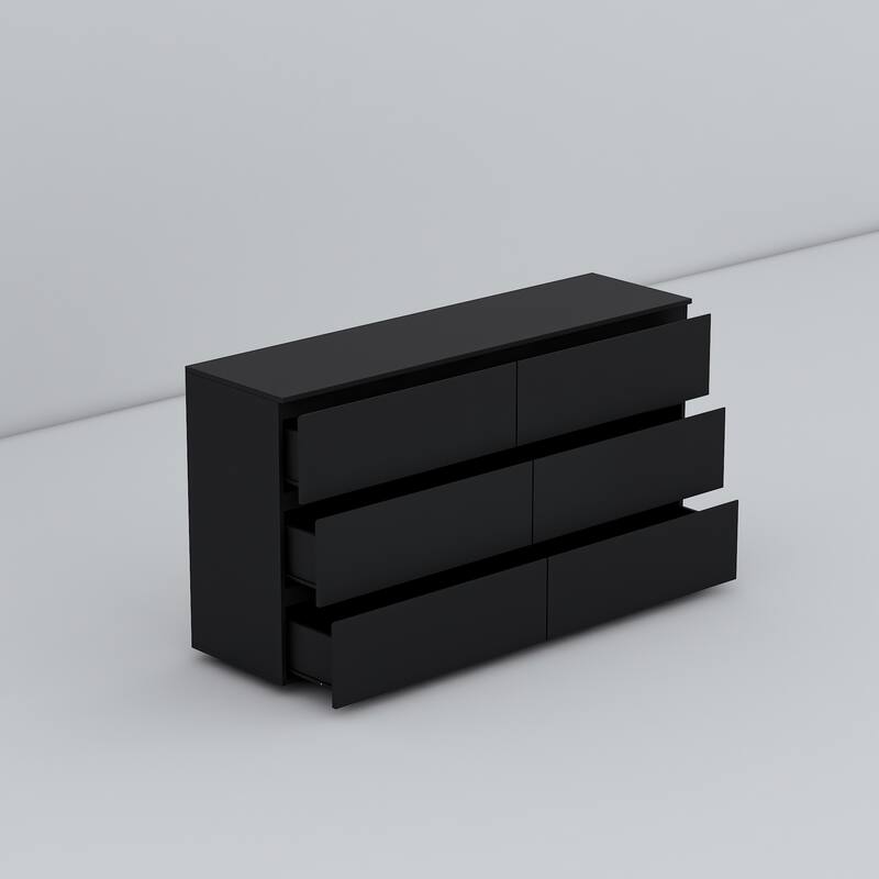 Black 6-Drawer Dresser for Bedroom, Modern Wide Chest of Drawers with Anti-Tip Safety, Large Storage Organizer Cabinet