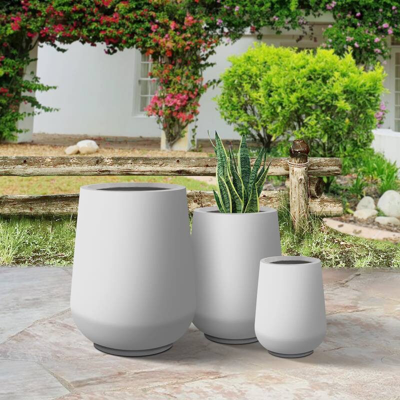 Plantara 28", 21" & 14" H Round Solid White Concrete Planter pot, Modern planter with Drainage Hole,Flower Pot for Outdoor