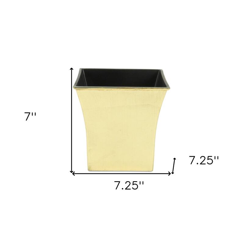 HomeRoots 7" Gold Recycled Plastic Indoor Outdoor Square Pot Planter