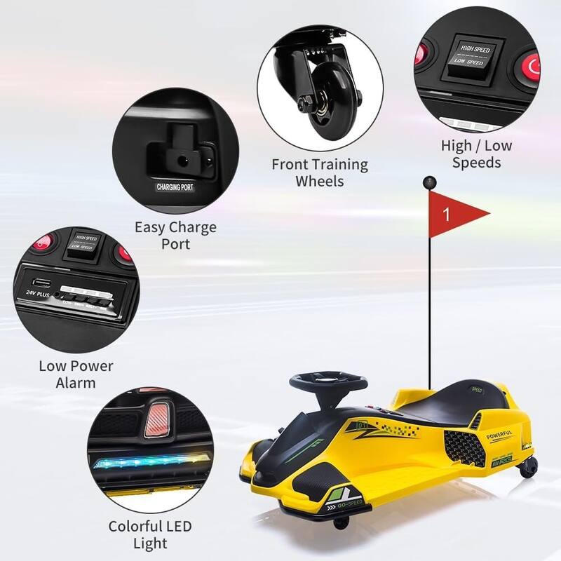 24V Kids Drift Go Kart, Electric Drifting Car with 180w Brushless Motor for Kids Best Gift