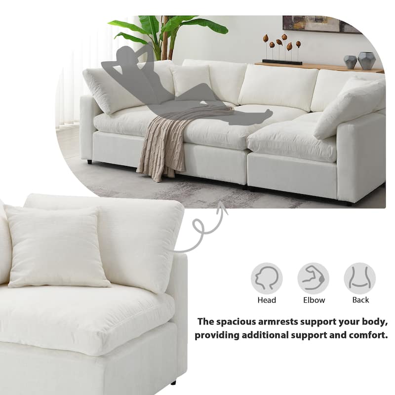 Beige 130" Chenille Cloud Upholstered Modular U-Shaped Sleeper Sectional Sofa, 6-Piece Free Combination with Removable Ottoman