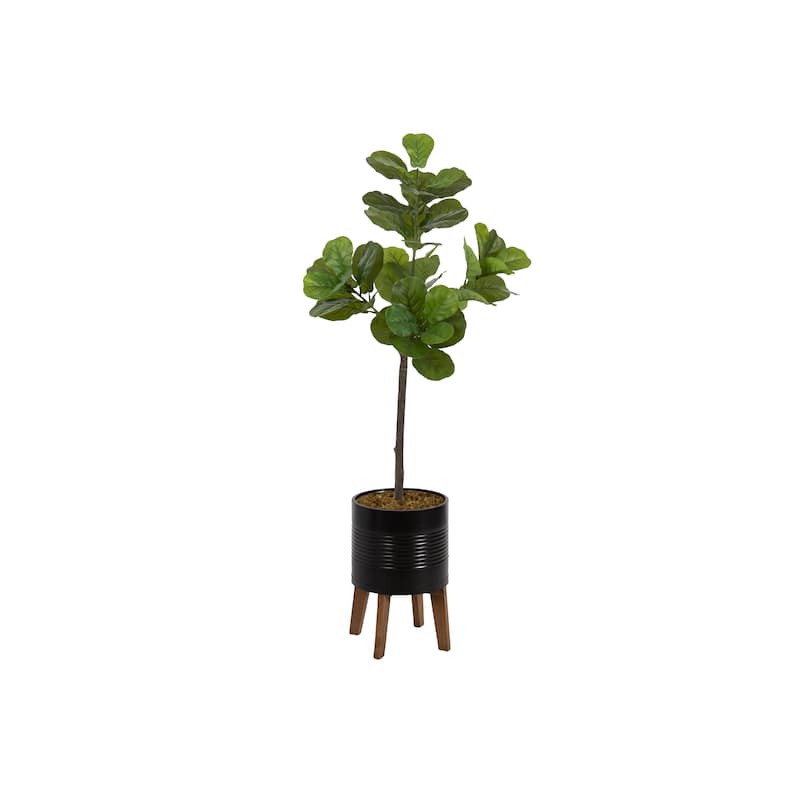 Kate and Laurel Fidmont Faux Fiddle Fig Tree - 4.5ft - Black/Rustic Brown
