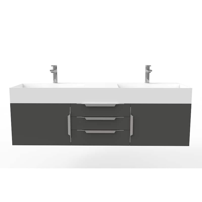 Amazon 60" Wall Mounted Bathroom Vanity Set w/ White Top