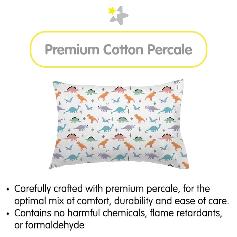 BreathableBaby Cotton Percale Pillowcase, For 13" x 18"/33 x 46 cm Toddler Pillow, Prints (2-Pack)