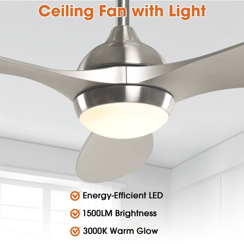 56" Nickel Modern ABS 3-Blade LED Ceiling Fan with Light and Remote