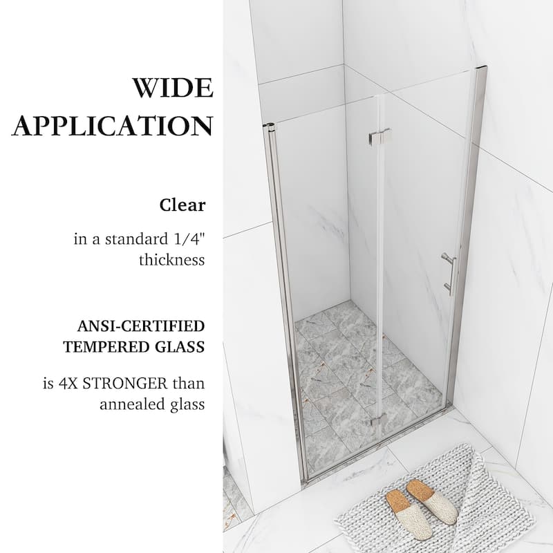 30/32/34/36 Bi-fold Semi-Frameless Shower Door with Clear Tempered Glass