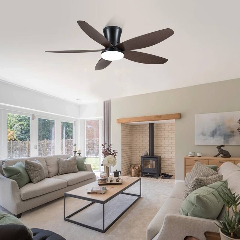 36"/42"/48" Low Profile Ceiling Fan with ABS Blades 3 Color LED Flush Mount for Bedroom Living Room APP and Remote Control