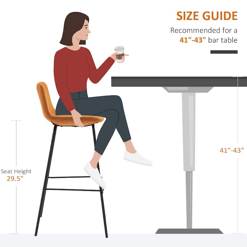 HOMCOM 29.5" Seat Height Bar Stools Set of 2, Upholstered Bar Chairs, Armless Barstools with Back, Steel Legs