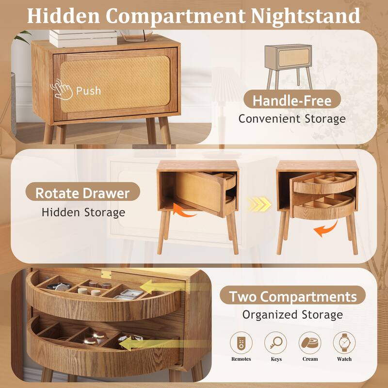 Christopher Knight Home - Araminta Rattan-Panel Nightstand in MDF with Layered Flip Storage