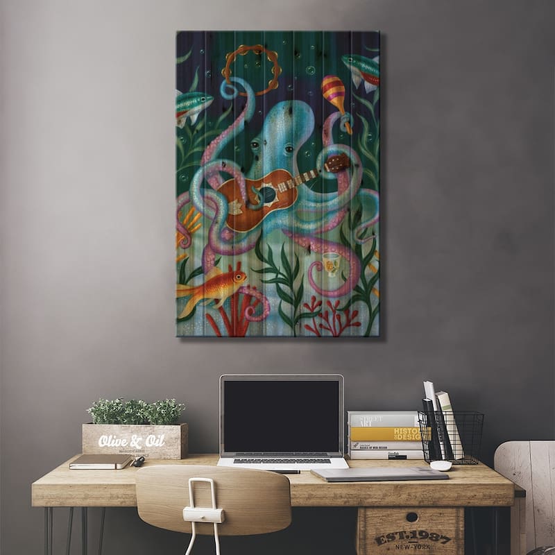 The Virtuoso In Blue Print On Wood by Gina Matarazzo - Multi-Color