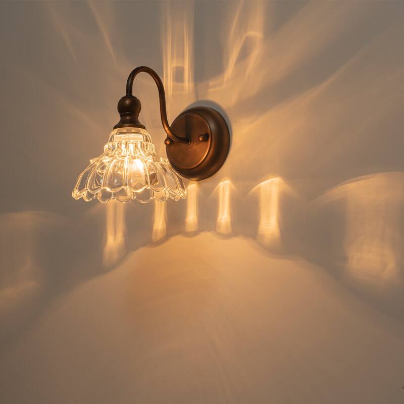1-Light Vintage Wall Sconce with Clear Trumpet Glass Shades