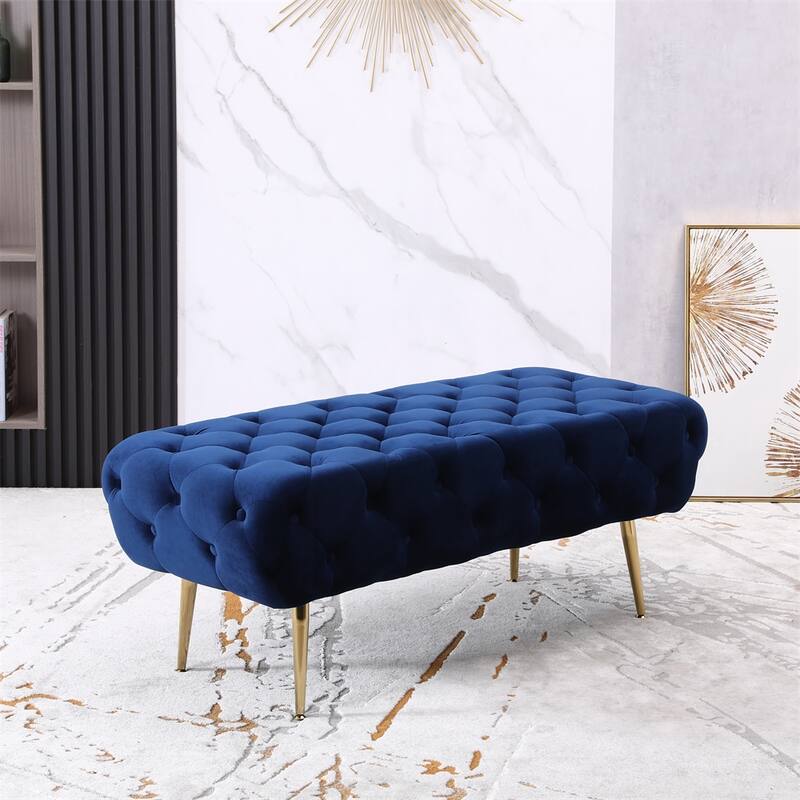 Velvet Tufted Backless Bench with Metal Legs