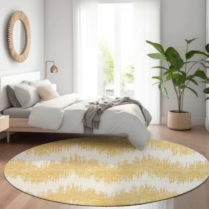 Premium Washable Super Soft Farmhouse Chevron Mayfield Rug - Gold - 8' x 8'