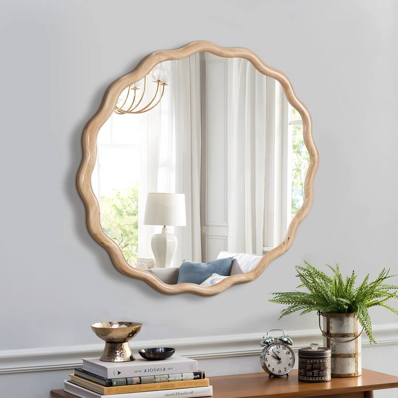 Modern 36"x36" Wavy Frame Solid Wood Wall Mirror - HD Reflection for Home Décor in Any Room