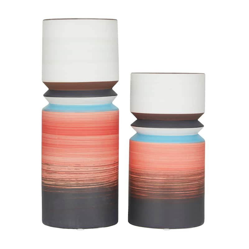 Ceramic Vase - Set of 2 Multi Colored - Roche River Decor - 5"W x 5"L x 14"H