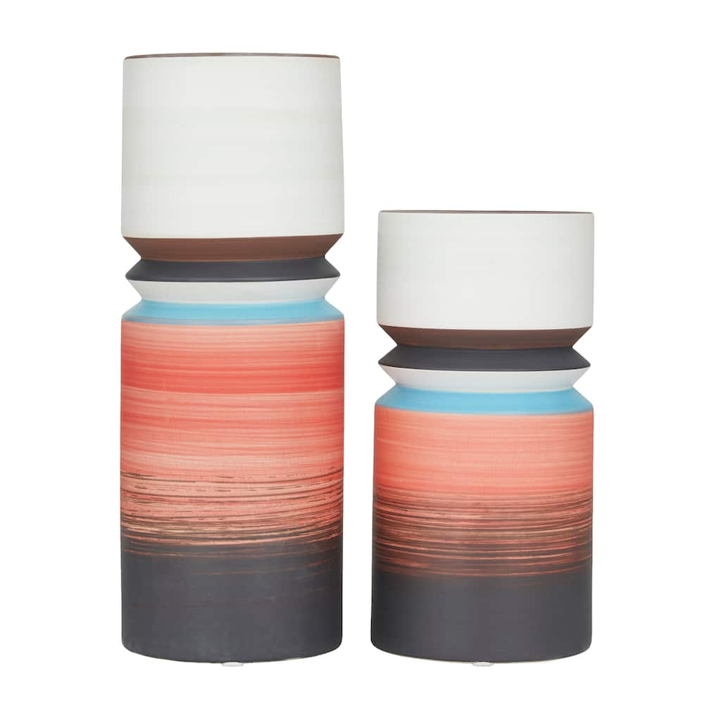 Ceramic Vase - Set of 2 Multi Colored - Roche River Decor - 5"W x 5"L x 14"H
