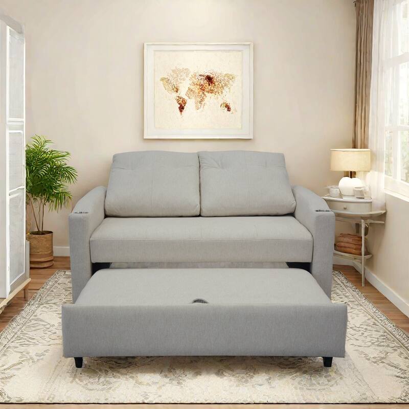 Versatile Foldable Sofa Bed in Beige, Fabric, 53x33x34 inches