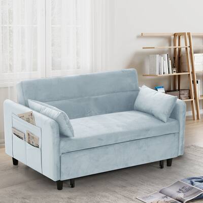 54" Velvet Upholstered Convertible Loveseat Sleeper Sofa, Pull out Sofa Bed with Adjustable Backrest