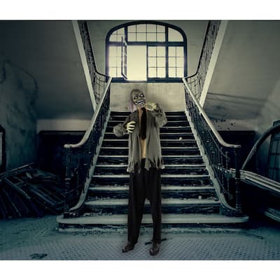 Haunted Hill Farm Life-Size Animatronic Zombie with Lights and Sound, Indoor or Covered Outdoor Halloween Decoration