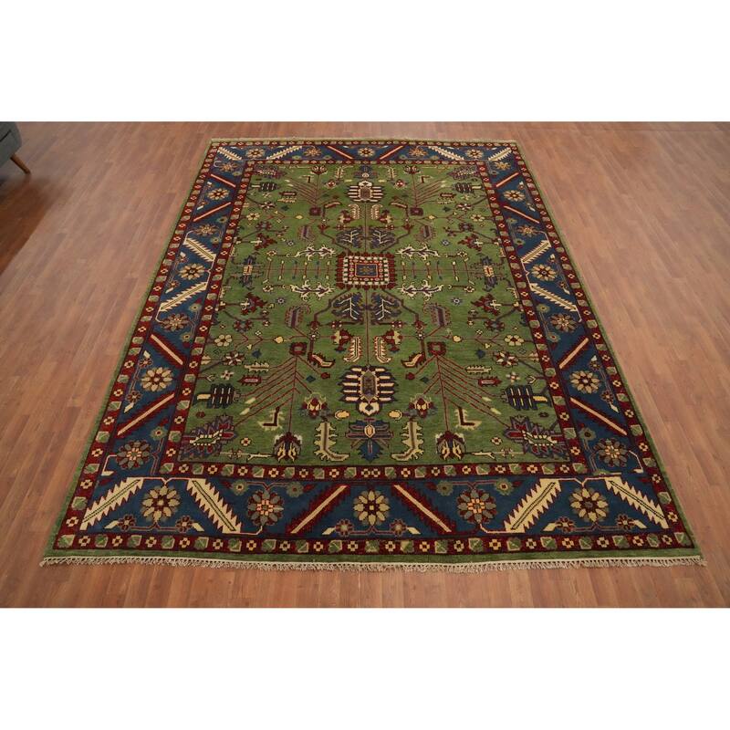 Hand Knotted Oriental 100% Wool Carpet Transitional All-Over Green Oushak Area Rug - 11' 9'' X 8' 11''