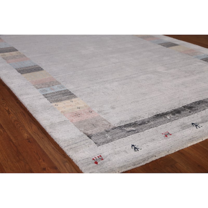 Tribal Gabbeh Indian Area Rug Hand-Knotted Grey Wool Carpet - 5'4" x 7'8" - 5'4" x 7'8" - Grey