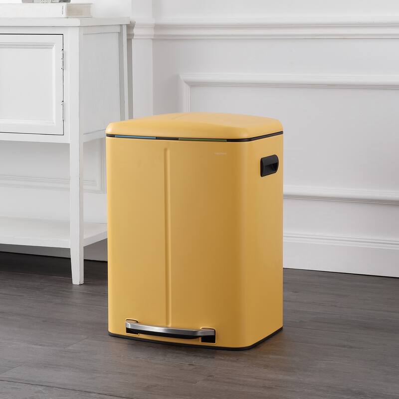 happimess 10.6-Gallon Double Bucket Trash Can with Soft Close Lid - Yellow