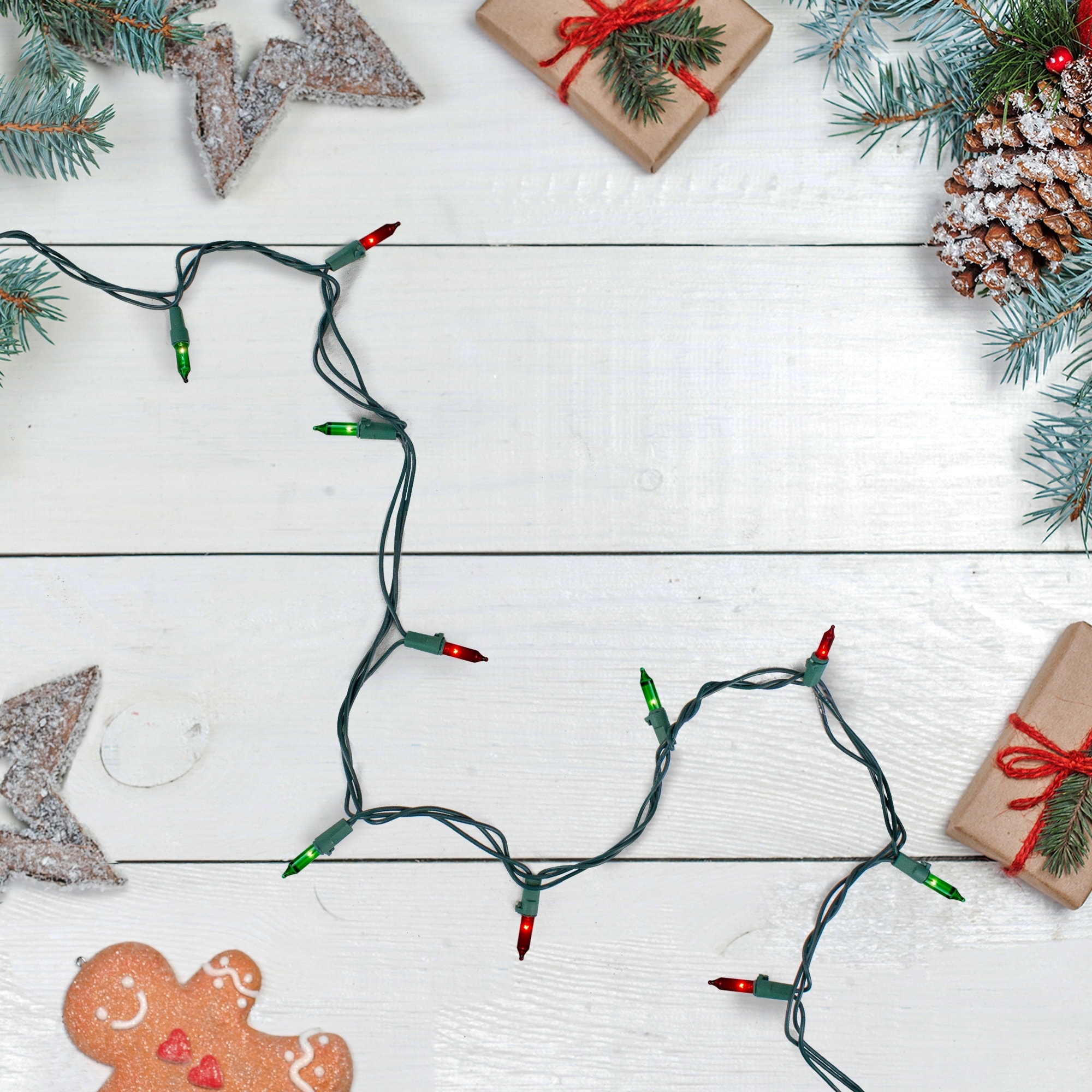 Mini Incandescent Christmas Lights Red Green 28.75' Green Wire 100Ct