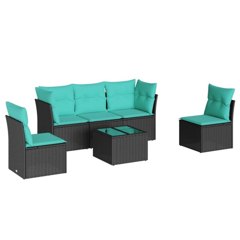 vidaXL 5 Piece Patio Sofa Set with Cushions Black Poly Rattan