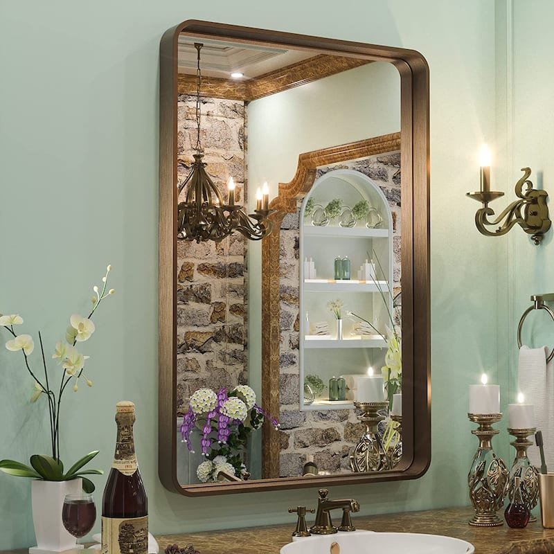 TETOTE Modern Metal Frame Wall Mounted Bathroom Vanity Mirror - 24x36 - Bronze