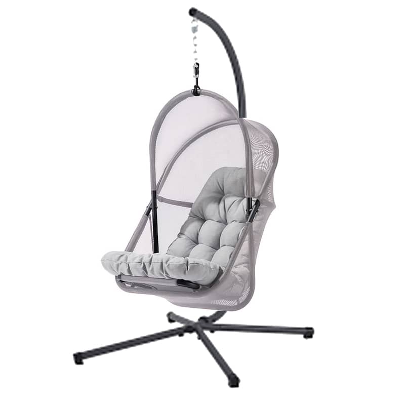 Bery Outdoor Swing Chair with Foldable Stand, Light Gray Cushion