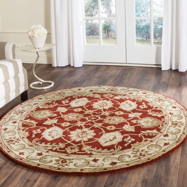 slide 2 of 22, SAFAVIEH Handmade Royalty Red/ Ivory Wool Rug 5' Round - Red/Ivory - Round