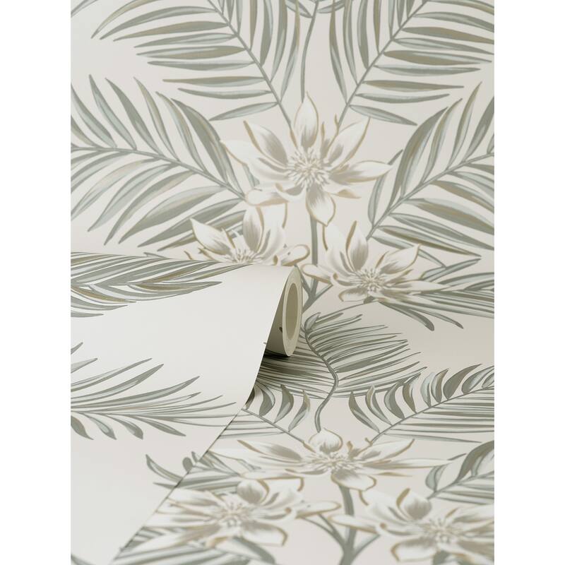 Fine Decor Bali Light Grey Palm Wallpaper