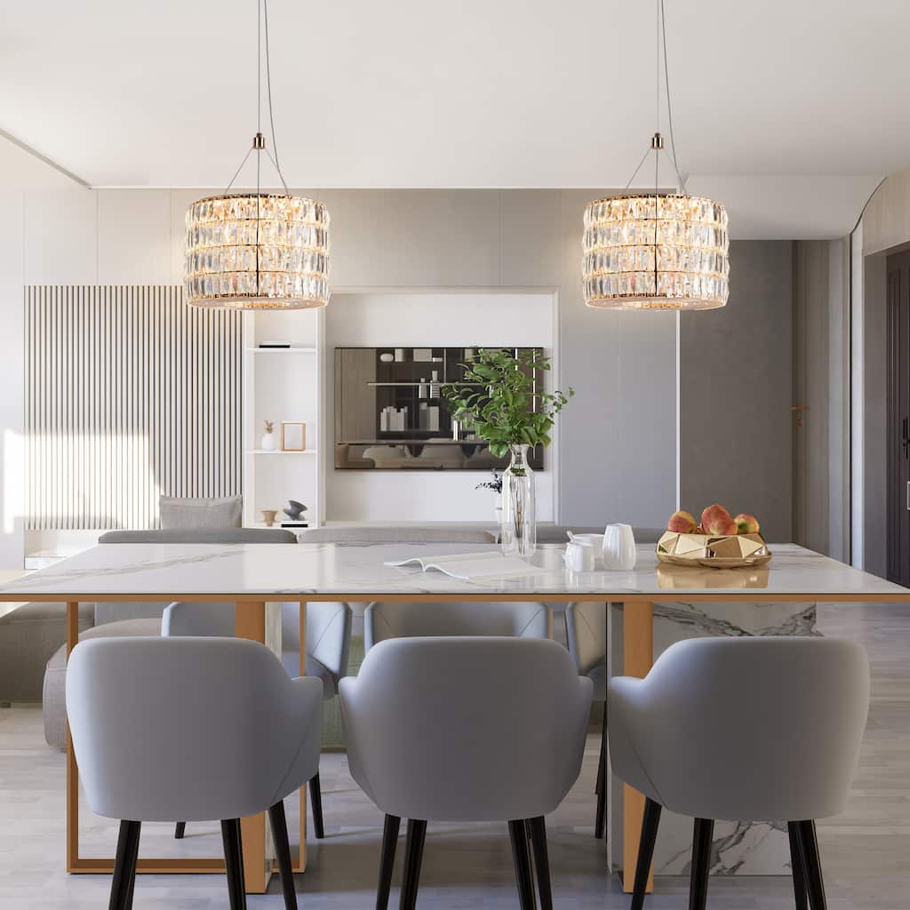 Modern Glam LED Crystal Chandelier Rose Gold Island Drum Pendant for Kitchen Island - D11.8" x H72.8" Max
