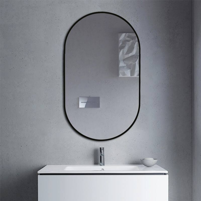 Khristy Black Metal Framed Oval Wall Mirror