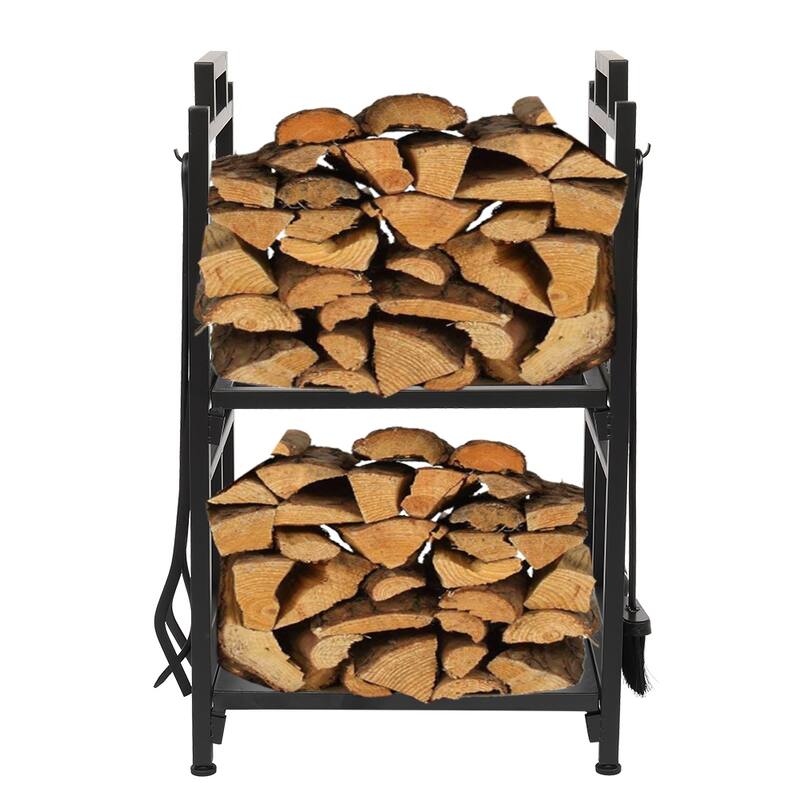 29.9" Double Layer Firewood Rack With Animal Pattern And Tools