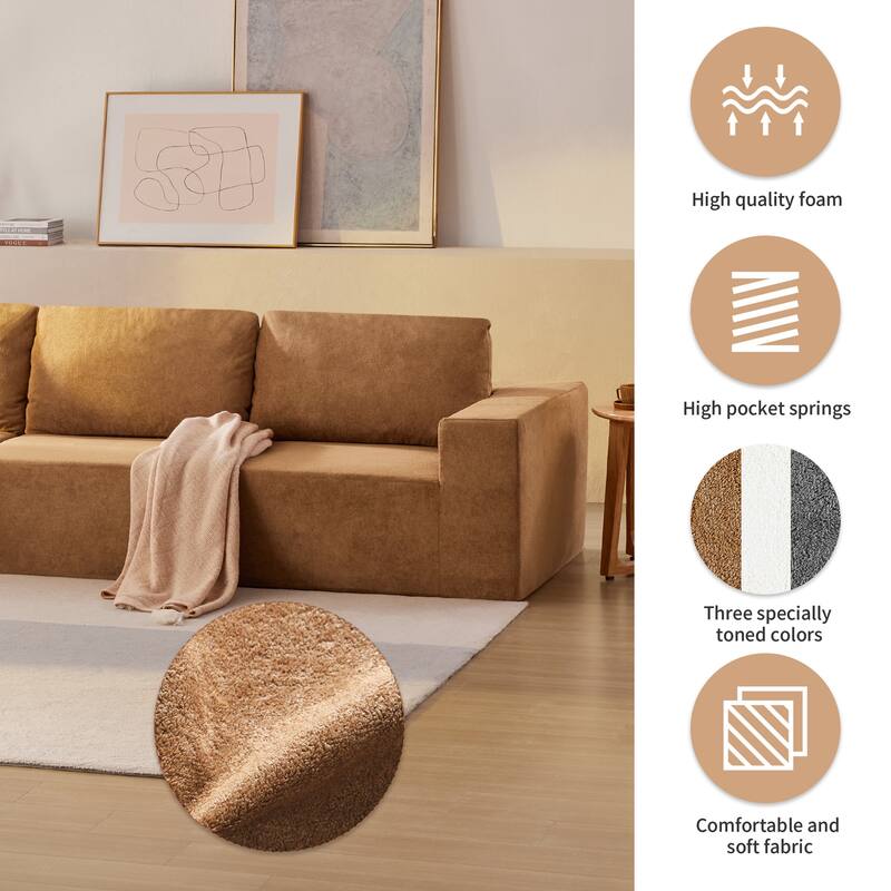 Modular L Shaped Sectional Sofa, Luxury Upholstered Floor Couch Set, 5 PC Free Combination Sofa Set Convertible Sleeper Sofa Bed