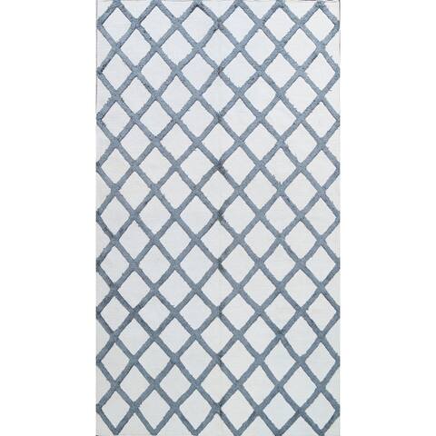Wool/ Viscose Modern Oriental Kilim Trellis Area Rug Flat-weave - 6'0" x 9'0"