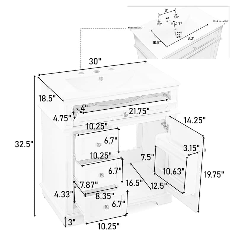 Bathroom Vanity Set with Arched Medicine Cabinet Mirror 30-Inch Vanity with Integrated Sink Top