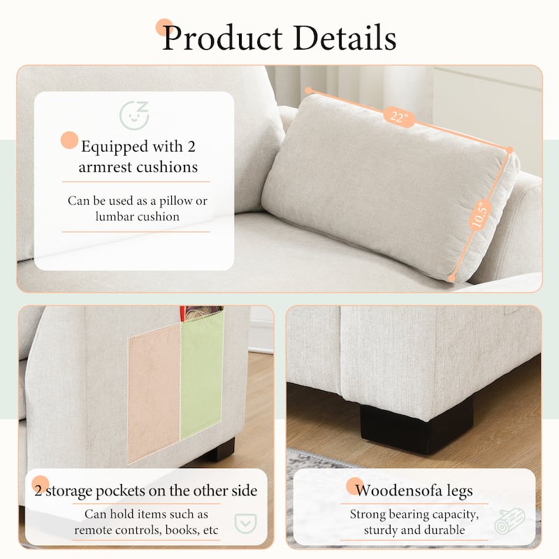 Roomfitters 130" Modular Sectional Sofa, L-Shaped Couch with Folding Table, USB Charger, Storage Pockets, Movable Ottoman