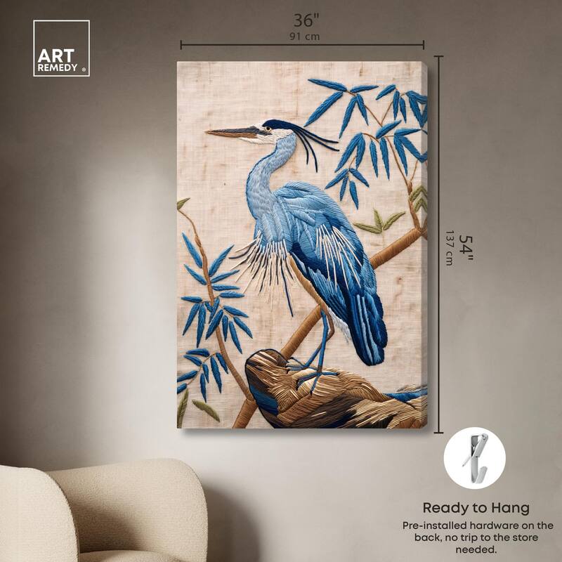 Needlework Heron Canvas by Art Remedy, Gallery Wrapped
